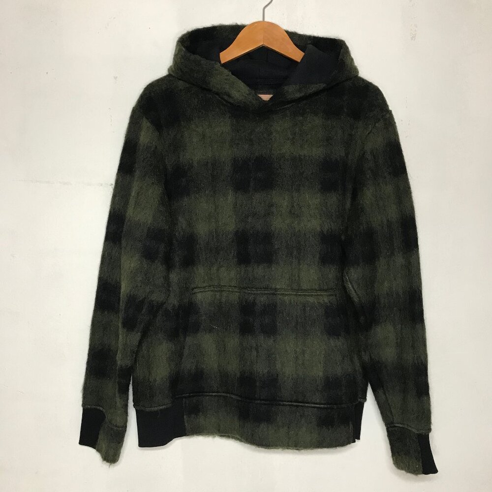Twenty Montreal Men Size L Fuzzy Cozy Wool Blend Plaid Hoodie Kangaroo Pocket